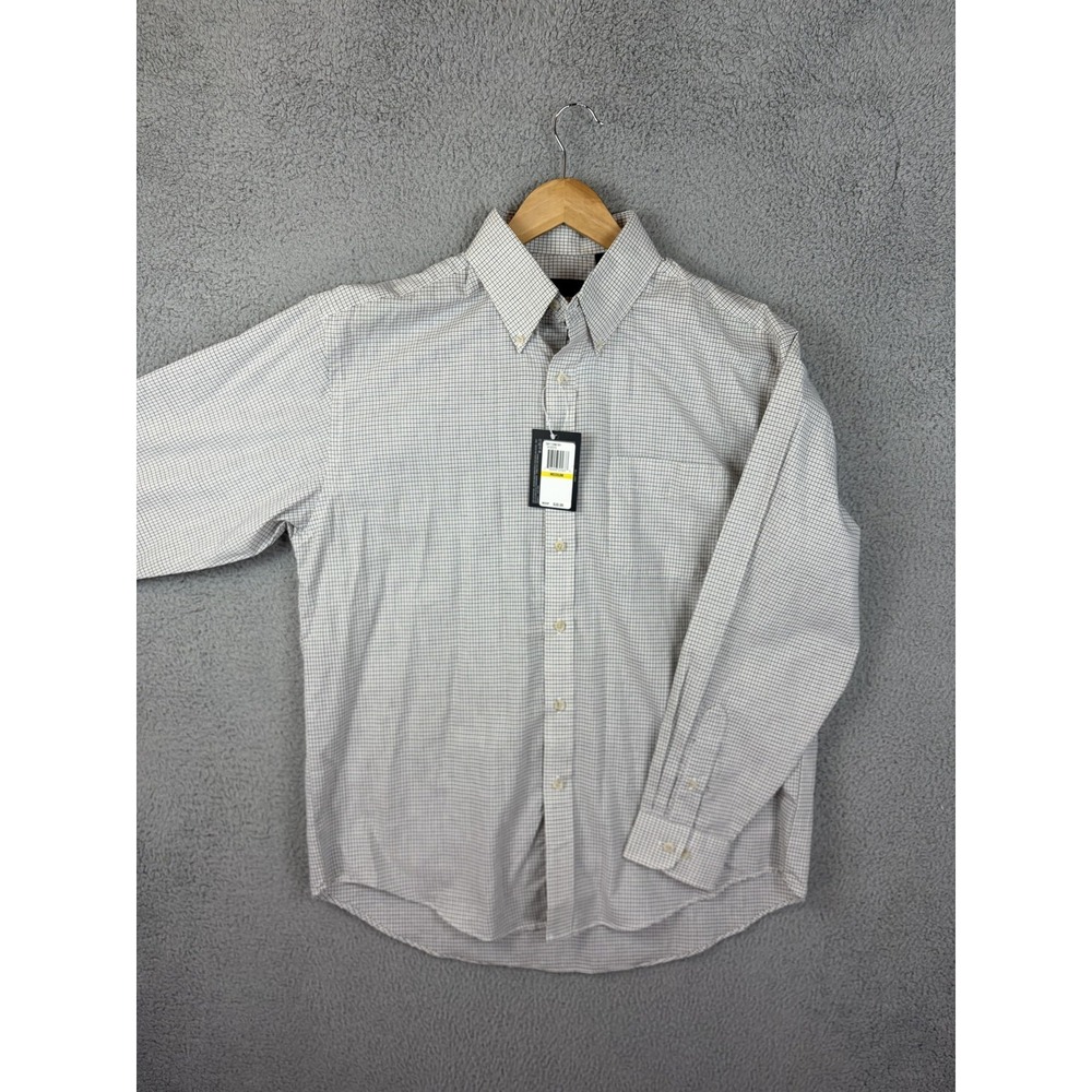 Van Heusen Shirt Mens Medium White Check Wrinkle Free Dress Long Sleeve New